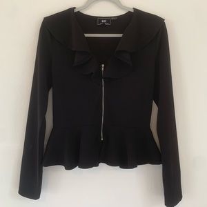 HAVE Los Angeles Black Front Zip Peplum Ruffled Top